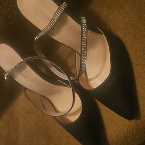 Elegant Black Women's Heels with Silver Accents